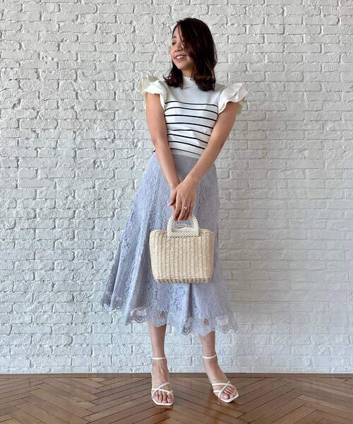 couture brooch(クチュールブローチ)の「◆花柄レース ソフトマーメイドスカート(スカート・レディース・ダークオリーブ/サックスブルー/ライトパープル・40/38/42/36)」の13枚目の写真