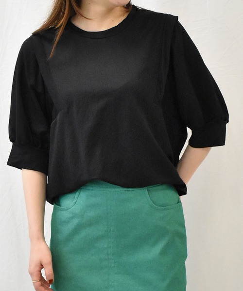 RANAN（ラナン）の「[接触冷感]ボリュームスリーブTシャツ（Tシャツ/カットソー・レディース・イエロー/ブラック/グレー/ネイビー/ブルー・LL/L/M）」の12枚目の写真