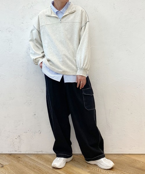 PairPair（ペアペア）の「配色ステッチハーフジッププルオーバー(ユニセックス)（スウェット・レディース・マスタード/オートミール/ブルー系その他・フリー）」の12枚目の写真