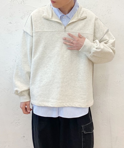 PairPair（ペアペア）の「配色ステッチハーフジッププルオーバー(ユニセックス)（スウェット・レディース・マスタード/オートミール/ブルー系その他・フリー）」の13枚目の写真