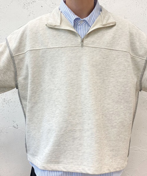 PairPair（ペアペア）の「配色ステッチハーフジッププルオーバー(ユニセックス)（スウェット・レディース・マスタード/オートミール/ブルー系その他・フリー）」の16枚目の写真