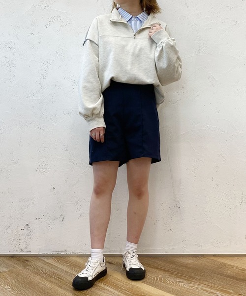 PairPair（ペアペア）の「配色ステッチハーフジッププルオーバー(ユニセックス)（スウェット・レディース・マスタード/オートミール/ブルー系その他・フリー）」の7枚目の写真