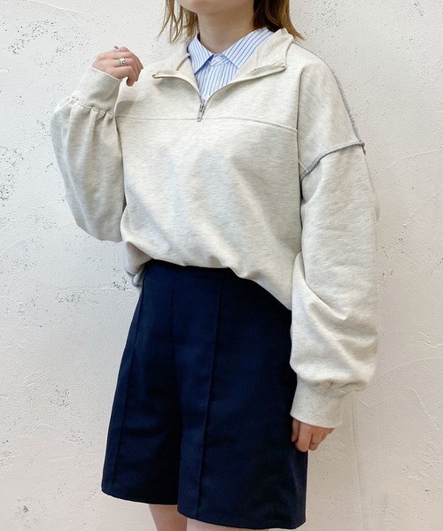 PairPair（ペアペア）の「配色ステッチハーフジッププルオーバー(ユニセックス)（スウェット・レディース・マスタード/オートミール/ブルー系その他・フリー）」の8枚目の写真