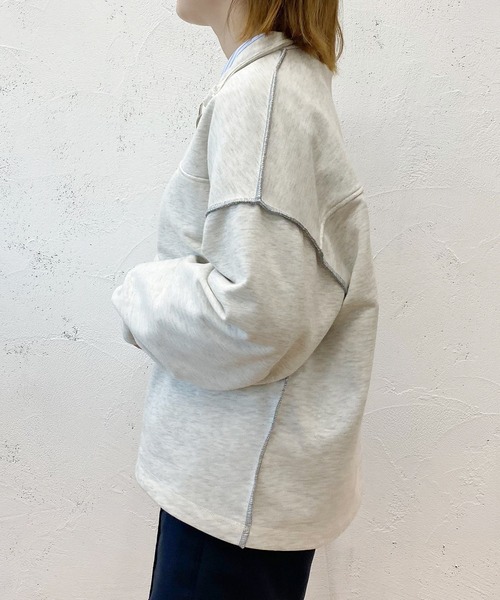 PairPair（ペアペア）の「配色ステッチハーフジッププルオーバー(ユニセックス)（スウェット・レディース・マスタード/オートミール/ブルー系その他・フリー）」の10枚目の写真