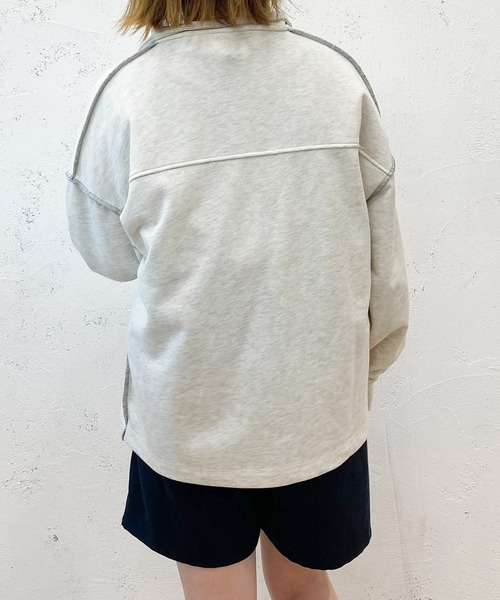 PairPair（ペアペア）の「配色ステッチハーフジッププルオーバー(ユニセックス)（スウェット・レディース・マスタード/オートミール/ブルー系その他・フリー）」の11枚目の写真