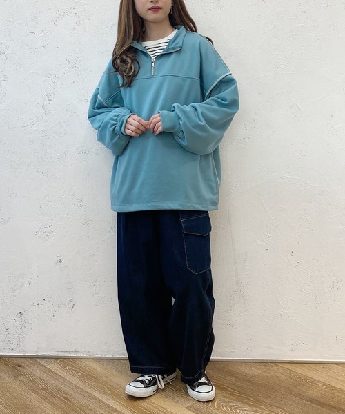 PairPair（ペアペア）の「配色ステッチハーフジッププルオーバー(ユニセックス)（スウェット・レディース・マスタード/オートミール/ブルー系その他・フリー）」の22枚目の写真