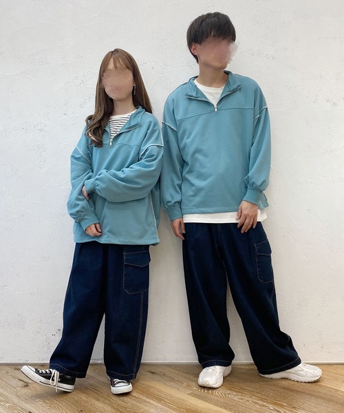 PairPair（ペアペア）の「配色ステッチハーフジッププルオーバー(ユニセックス)（スウェット・レディース・マスタード/オートミール/ブルー系その他・フリー）」の20枚目の写真