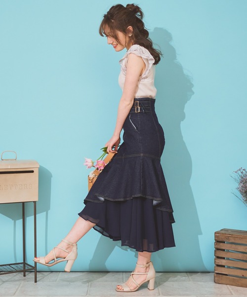 NOELA（ノエラ）の「シフォン切替デニムスカート（デニムスカート