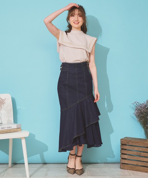 NOELA（ノエラ）の「シフォン切替デニムスカート（デニムスカート