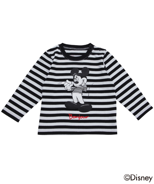 X-girl Stages（エックスガールステージス）の「【Disney（ディズニー）】STRIPED L/S TEE Mickey Bonjour （12M～3T）　（Tシャツ/カットソー・キッズ・ブラック・12M/3T/2T）」の3枚目の写真