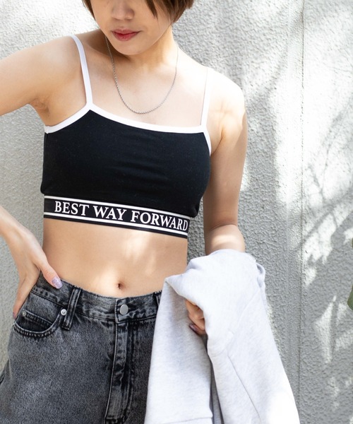 WEGO(ウィゴー)の「WEGO/カップインロゴリブキャミソール(キャミソール・レディース・ホワイト/ブラック・FREE)」の8枚目の写真