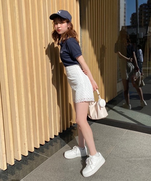 one after another NICE CLAUP（ワンアフターアナザーナイスクラップ）の「ナイスのポロTee（Tシャツ/カットソー・レディース・オフホワイト/ネイビー/ラベンダー・FREE）」の9枚目の写真
