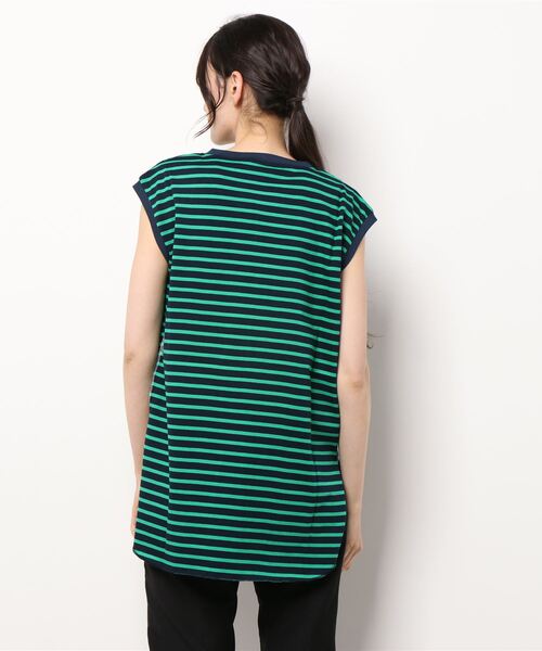 Q（キュー）の「ラウンドヘムボーダーハギフレンチT（Tシャツ/カットソー・レディース・ホワイト系その他/グリーン系その他/レッド系その他・MEDIUM）」の5枚目の写真