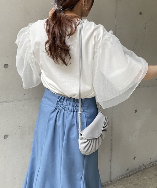 Thevon(ゼボン)の「チュールスリーブTシャツ(Tシャツ/カットソー・レディース・ブラック/オフホワイト/グリーン・FREE)」の18枚目の写真