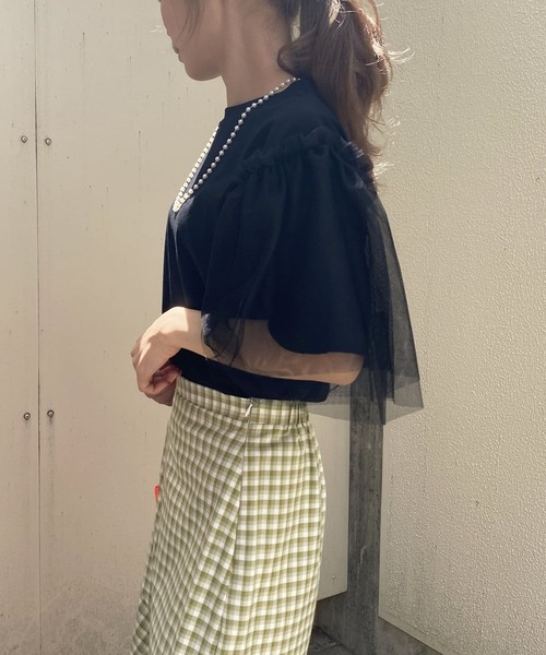 Thevon(ゼボン)の「チュールスリーブTシャツ(Tシャツ/カットソー・レディース・ブラック/オフホワイト/グリーン・FREE)」の12枚目の写真