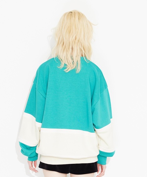 X-girl(エックスガール)の「COLLEGE SWEAT TOP(スウェット・レディース・ホワイト/グリーン/チャコール・S/M)」の6枚目の写真