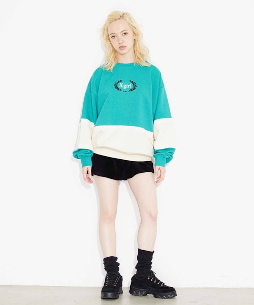X-girl(エックスガール)の「COLLEGE SWEAT TOP(スウェット・レディース・ホワイト/グリーン/チャコール・S/M)」の4枚目の写真