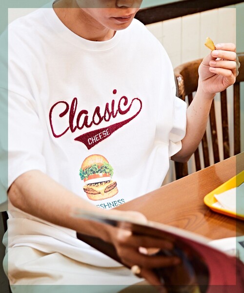 FREAK'S STORE（フリークスストア）の「WEB限定 FRESHNESS BURGER×FREAK'S STORE/フレッシュネスバーガー 別注 ビッグシルエット サガラ刺繍 プリントTシャツ（Tシャツ/カットソー・メンズ・グリーン/ホワイト・MEDIUM/LARGE/SMALL）」の10枚目の写真