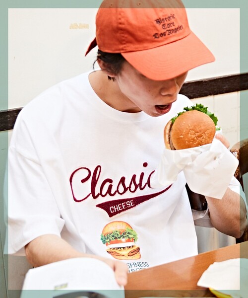 FREAK'S STORE（フリークスストア）の「WEB限定 FRESHNESS BURGER×FREAK'S STORE/フレッシュネスバーガー 別注 ビッグシルエット サガラ刺繍 プリントTシャツ（Tシャツ/カットソー・メンズ・グリーン/ホワイト・MEDIUM/LARGE/SMALL）」の16枚目の写真