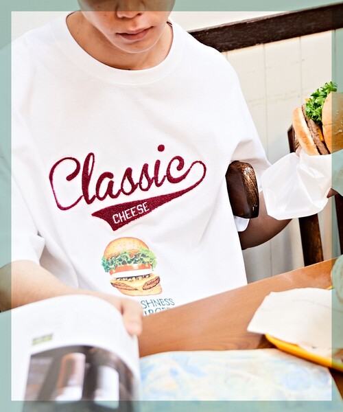 FREAK'S STORE（フリークスストア）の「WEB限定 FRESHNESS BURGER×FREAK'S STORE/フレッシュネスバーガー 別注 ビッグシルエット サガラ刺繍 プリントTシャツ（Tシャツ/カットソー・メンズ・グリーン/ホワイト・MEDIUM/LARGE/SMALL）」の17枚目の写真