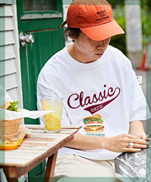 FREAK'S STORE（フリークスストア）の「WEB限定 FRESHNESS BURGER×FREAK'S STORE/フレッシュネスバーガー 別注 ビッグシルエット サガラ刺繍 プリントTシャツ（Tシャツ/カットソー・メンズ・グリーン/ホワイト・MEDIUM/LARGE/SMALL）」の21枚目の写真