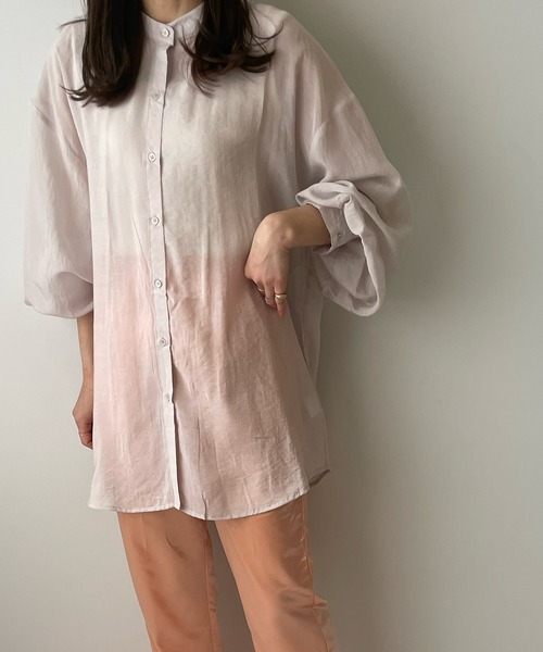 LE MORE(リモア)の「シアースタンドカラーシャツ(シャツ/ブラウス・レディース・ホワイト/ブラック/ピンク/ブルー/ライトブルー/ベージュ・FREE)」の4枚目の写真