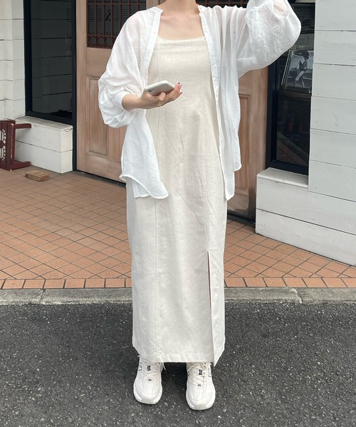 LE MORE(リモア)の「シアースタンドカラーシャツ(シャツ/ブラウス・レディース・ホワイト/ブラック/ピンク/ブルー/ライトブルー/ベージュ・FREE)」の2枚目の写真