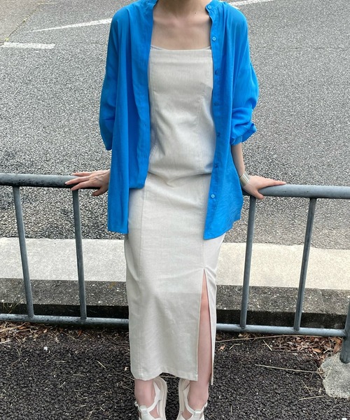 LE MORE(リモア)の「シアースタンドカラーシャツ(シャツ/ブラウス・レディース・ホワイト/ブラック/ピンク/ブルー/ライトブルー/ベージュ・FREE)」の6枚目の写真