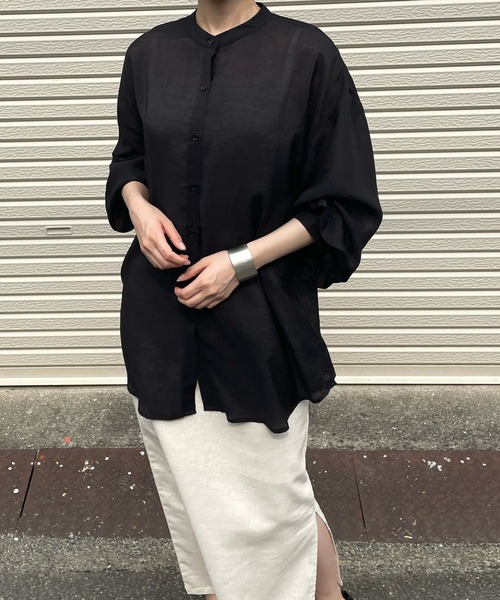 LE MORE(リモア)の「シアースタンドカラーシャツ(シャツ/ブラウス・レディース・ホワイト/ブラック/ピンク/ブルー/ライトブルー/ベージュ・FREE)」の3枚目の写真