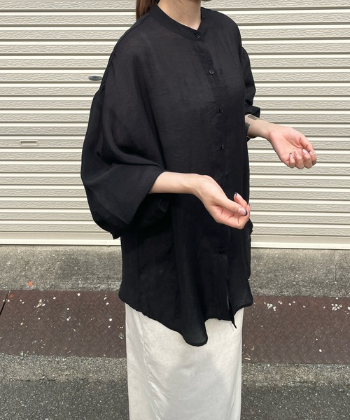 LE MORE(リモア)の「シアースタンドカラーシャツ(シャツ/ブラウス・レディース・ホワイト/ブラック/ピンク/ブルー/ライトブルー/ベージュ・FREE)」の7枚目の写真