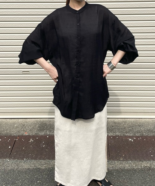 LE MORE(リモア)の「シアースタンドカラーシャツ(シャツ/ブラウス・レディース・ホワイト/ブラック/ピンク/ブルー/ライトブルー/ベージュ・FREE)」の10枚目の写真