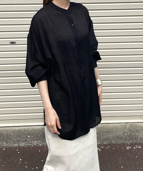 LE MORE(リモア)の「シアースタンドカラーシャツ(シャツ/ブラウス・レディース・ホワイト/ブラック/ピンク/ブルー/ライトブルー/ベージュ・FREE)」の13枚目の写真