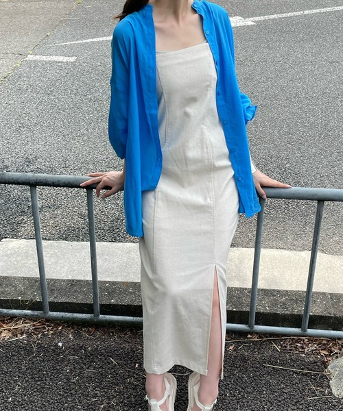 LE MORE(リモア)の「シアースタンドカラーシャツ(シャツ/ブラウス・レディース・ホワイト/ブラック/ピンク/ブルー/ライトブルー/ベージュ・FREE)」の8枚目の写真