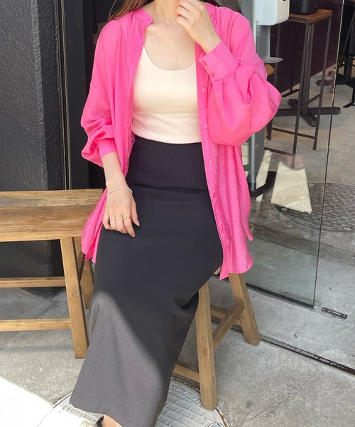 LE MORE(リモア)の「シアースタンドカラーシャツ(シャツ/ブラウス・レディース・ホワイト/ブラック/ピンク/ブルー/ライトブルー/ベージュ・FREE)」の16枚目の写真