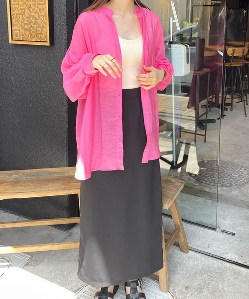 LE MORE(リモア)の「シアースタンドカラーシャツ(シャツ/ブラウス・レディース・ホワイト/ブラック/ピンク/ブルー/ライトブルー/ベージュ・FREE)」の11枚目の写真