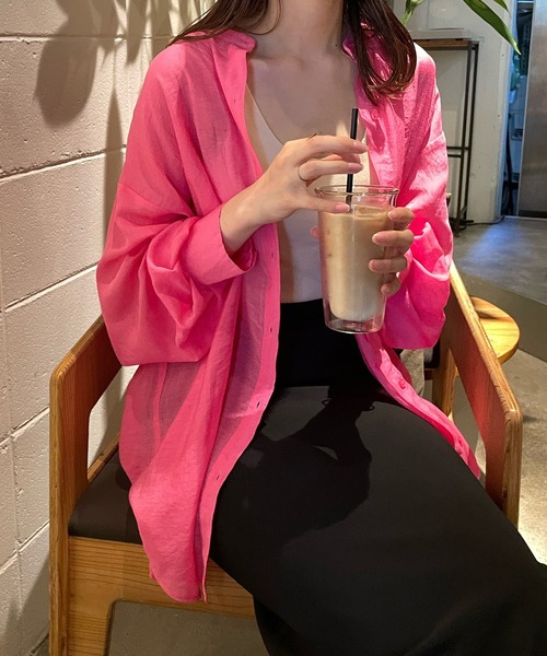 LE MORE(リモア)の「シアースタンドカラーシャツ(シャツ/ブラウス・レディース・ホワイト/ブラック/ピンク/ブルー/ライトブルー/ベージュ・FREE)」の21枚目の写真