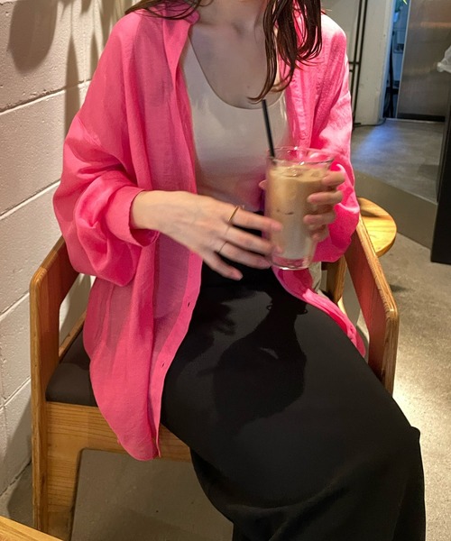 LE MORE(リモア)の「シアースタンドカラーシャツ(シャツ/ブラウス・レディース・ホワイト/ブラック/ピンク/ブルー/ライトブルー/ベージュ・FREE)」の15枚目の写真