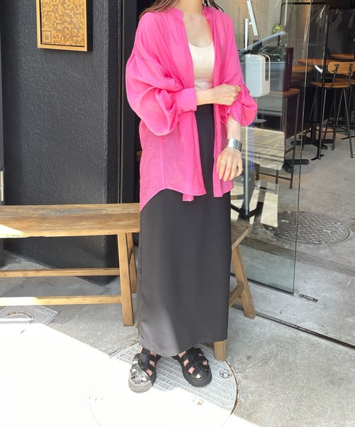 LE MORE(リモア)の「シアースタンドカラーシャツ(シャツ/ブラウス・レディース・ホワイト/ブラック/ピンク/ブルー/ライトブルー/ベージュ・FREE)」の14枚目の写真