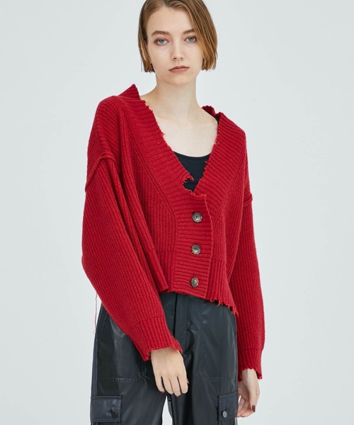 A + TOKYO（エープラストウキョウ）の「ブロークンショートニットカーディガン（カーディガン/ボレロ・レディース・ブラック/レッド/カーキ・FREE）」の10枚目の写真