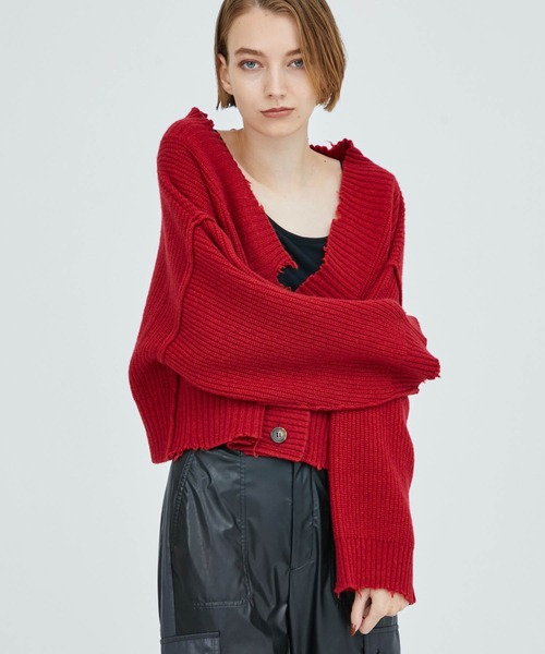 A + TOKYO（エープラストウキョウ）の「ブロークンショートニットカーディガン（カーディガン/ボレロ・レディース・ブラック/レッド/カーキ・FREE）」の19枚目の写真