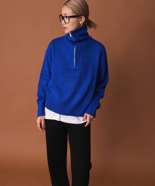 bohmal（ボマール）の「ハーフジップニット（ニット/セーター・レディース・ブラック/オフホワイト/ピンク/ブルー・FREE）」の3枚目の写真