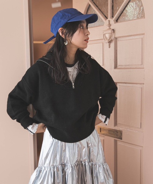 bohmal（ボマール）の「ハーフジップニット（ニット/セーター・レディース・ブラック/オフホワイト/ピンク/ブルー・FREE）」の22枚目の写真