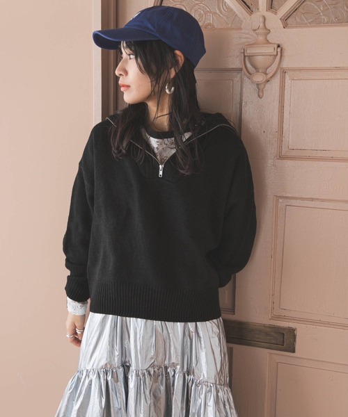 bohmal（ボマール）の「ハーフジップニット（ニット/セーター・レディース・ブラック/オフホワイト/ピンク/ブルー・FREE）」の21枚目の写真