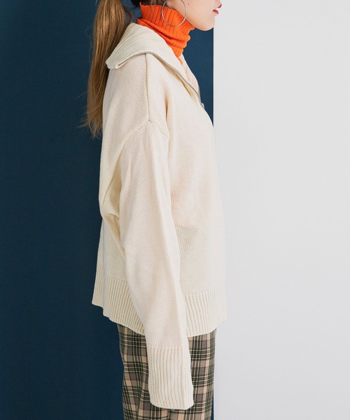 bohmal（ボマール）の「ハーフジップニット（ニット/セーター・レディース・ブラック/オフホワイト/ピンク/ブルー・FREE）」の7枚目の写真