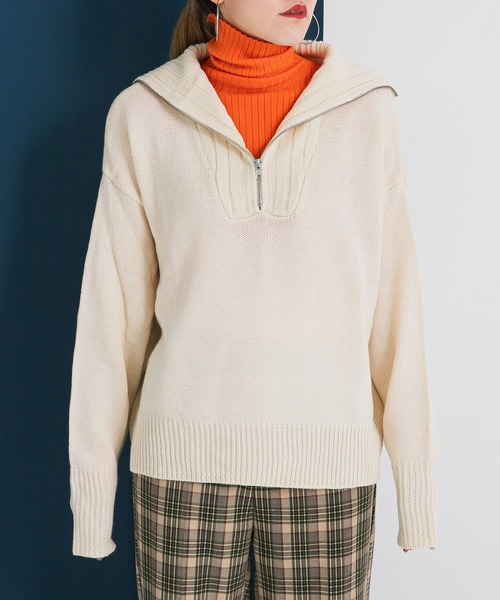 bohmal（ボマール）の「ハーフジップニット（ニット/セーター・レディース・ブラック/オフホワイト/ピンク/ブルー・FREE）」の5枚目の写真