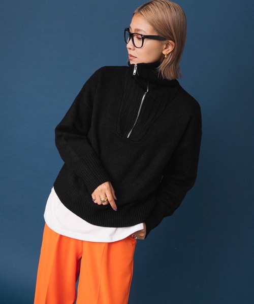 bohmal（ボマール）の「ハーフジップニット（ニット/セーター・レディース・ブラック/オフホワイト/ピンク/ブルー・FREE）」の15枚目の写真