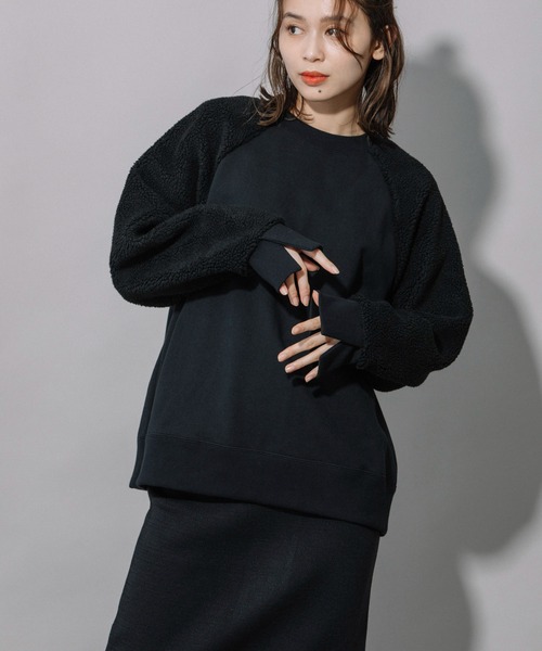 Munich（ミューニック）の「裏毛×シープボアスウェットプルオーバー（スウェット・レディース・アイボリー/グレイッシュベージュ/ブラック・FREE）」の3枚目の写真