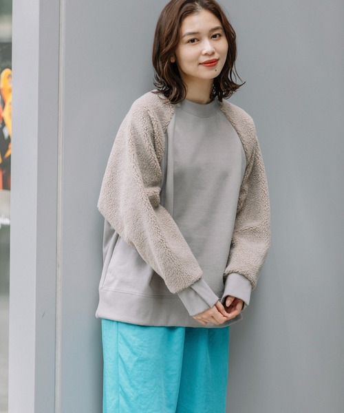 Munich（ミューニック）の「裏毛×シープボアスウェットプルオーバー（スウェット・レディース・アイボリー/グレイッシュベージュ/ブラック・FREE）」の7枚目の写真