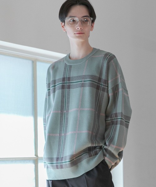 RAGEBLUE(レイジブルー)の「チェック柄ニットクルー(ニット/セーター・メンズ・グレー/ベージュ/グリーン/ネイビー・SMALL/MEDIUM/LARGE)」の15枚目の写真