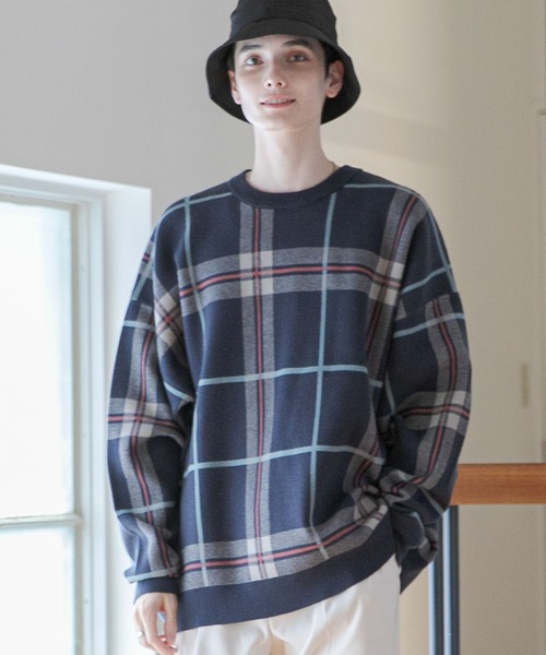 RAGEBLUE(レイジブルー)の「チェック柄ニットクルー(ニット/セーター・メンズ・グレー/ベージュ/グリーン/ネイビー・SMALL/MEDIUM/LARGE)」の18枚目の写真